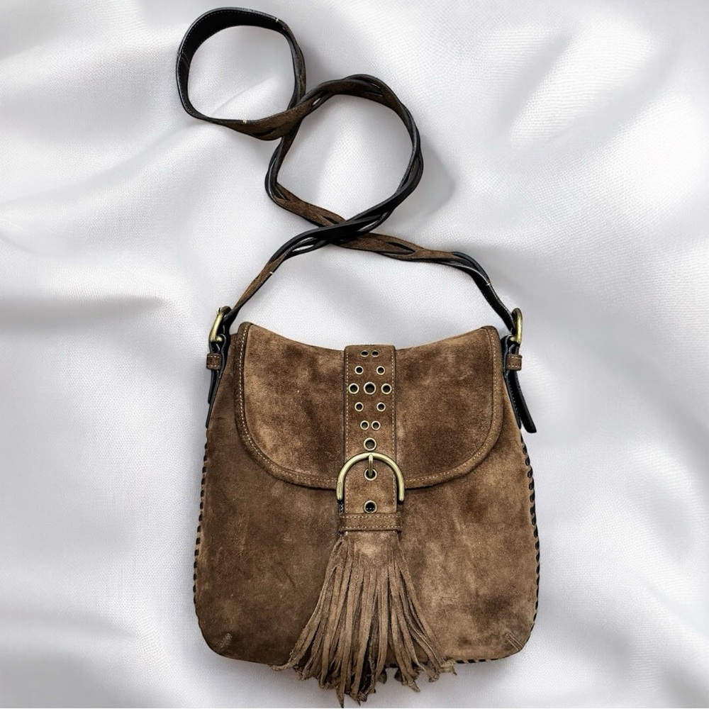Vintage Coach Dark Brown Suede Soho Fringe Small Duffle